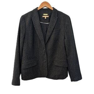 Talbots Italian Wool Navy Diamond Patterned Blazer Size 14